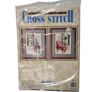 Vintage NeedleForm Counted Cross Stitch Kit Patio Scene Pair 1990 NEW #897